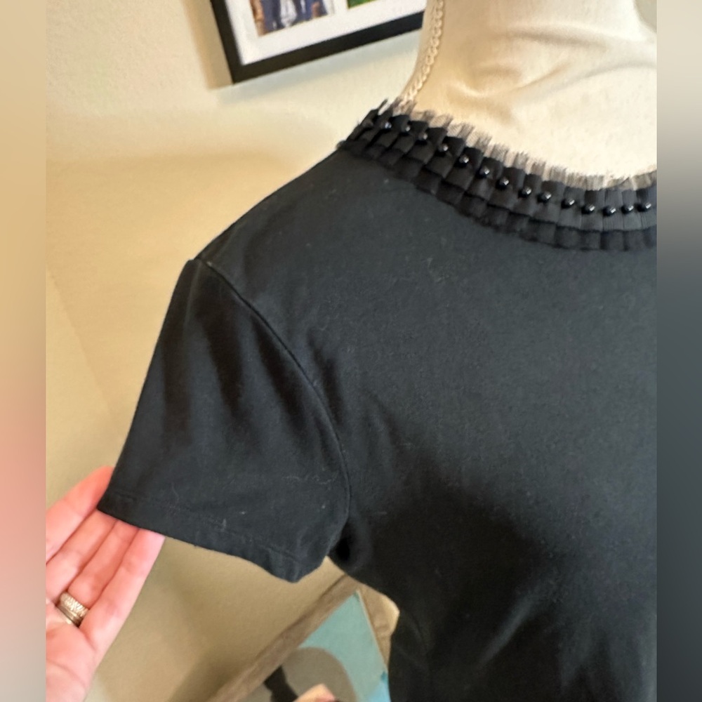 Ted Baker London Women's Black Jacii Tee Shirt with Ribbon Detail Collar Size 4